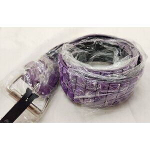 Purple Faux Leather Studded Belt White Studs Alt Fashion Trend Adjustable Fit